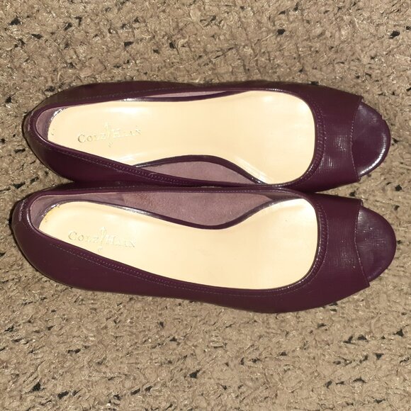 COLE HAAN-Air Tali-Maroon Patent Leather Peep Toe Wedge-Sz 9B-Excellent - Picture 7 of 8